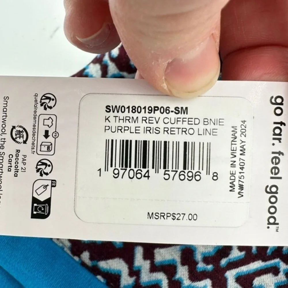 Smartwool Kids Thermal Reversible Cuffed Beanie Purple Iris SW018019P06-SM‎ NWT